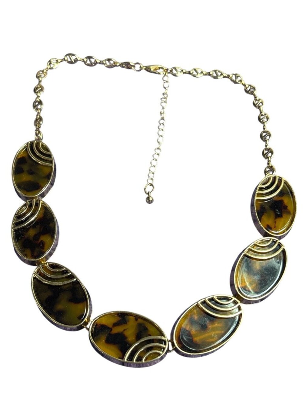 Vintage Y2K Acrylic Faux Tortoiseshell Ovals Necklace Goldtone 17 - 20.5 inches
